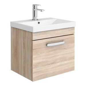Brooklyn 500 Natural Oak Wall Hung 1 Drawer Vanity Unit with Thin Edge Basin