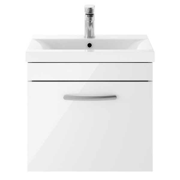 Brooklyn 500mm Gloss White Wall Hung 1 Drawer Vanity Unit - Image 4