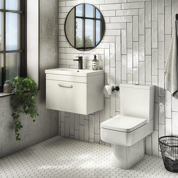 Brooklyn 500mm Gloss White Wall Hung 1 Drawer Vanity Unit - Image 2
