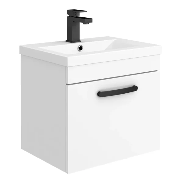 Brooklyn Wall Hung Vanity   Gloss White   500mm Wide 1 Drawer inc. Matt Black Handle