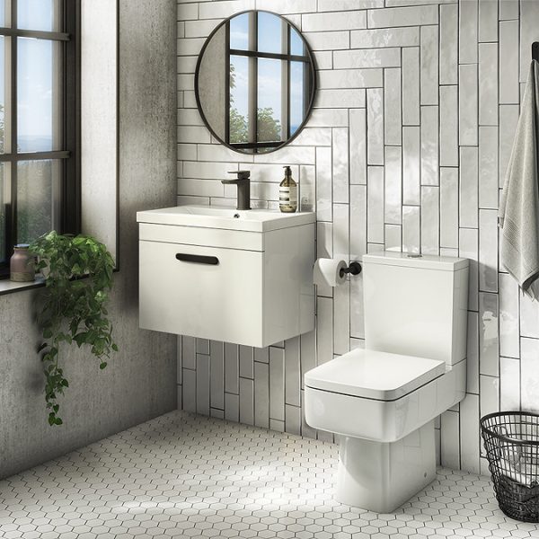 Brooklyn Wall Hung Vanity   Gloss White   500mm Wide 1 Drawer inc. Matt Black Handle - Image 2