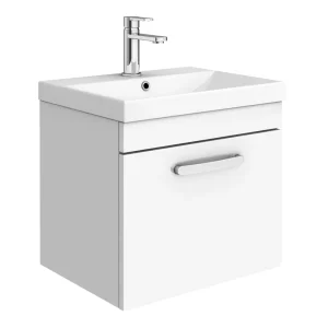 Brooklyn 500 Gloss White Wall Hung 1 Drawer Vanity Unit with Thin Edge Basin