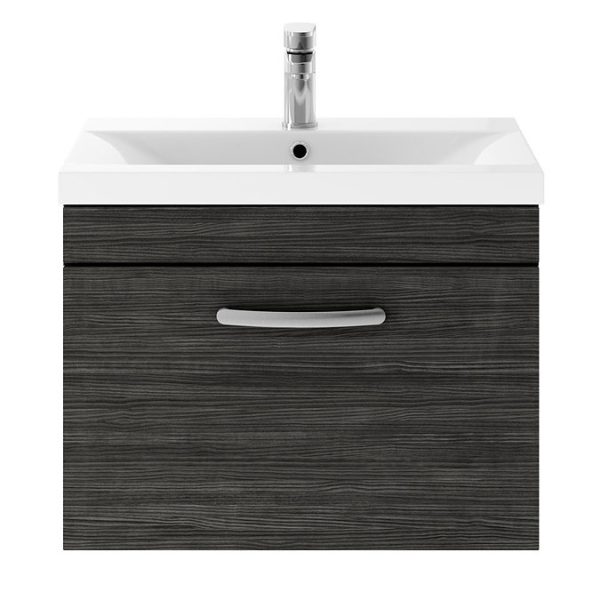 Brooklyn 600mm Black Wall Hung Vanity Unit   Single Drawer - Image 2
