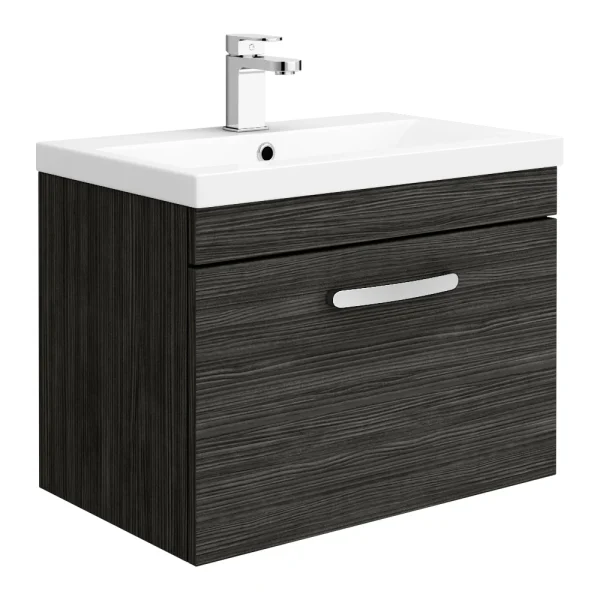 Brooklyn 600mm Black Wall Hung Vanity Unit   Single Drawer