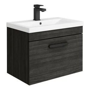Brooklyn Wall Hung Vanity   Black   600mm Wide 1 Drawer inc. Matt Black Handle
