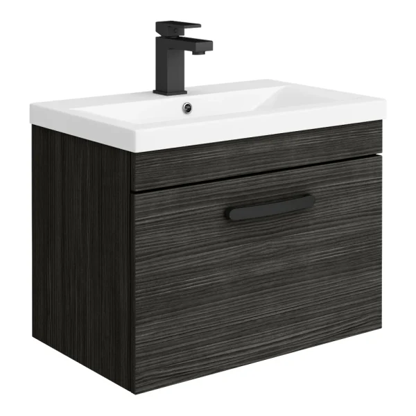 Brooklyn Wall Hung Vanity   Black   600mm Wide 1 Drawer inc. Matt Black Handle