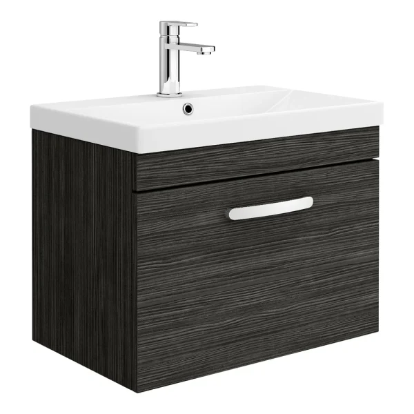 Brooklyn 600 Black Wall Hung 1 Drawer Vanity Unit with Thin Edge Basin