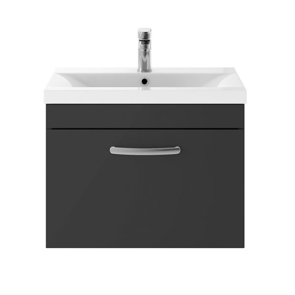 Brooklyn 600mm Gloss Grey Wall Hung 1 Drawer Vanity Unit - Image 4