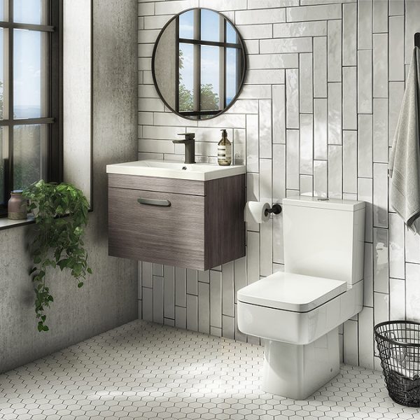Brooklyn 600mm Grey Avola Wall Hung Vanity Unit   Single Drawer - Image 2