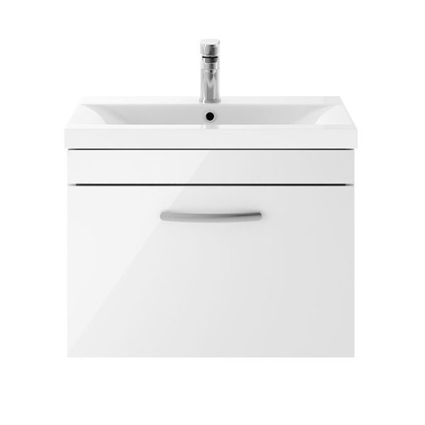 Brooklyn 600mm White Gloss Wall Hung Vanity Unit   Single Drawer - Image 4