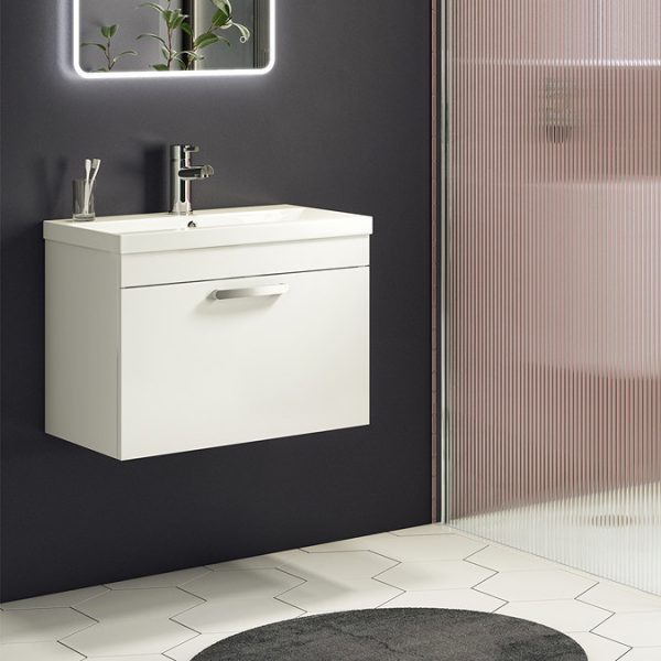 Brooklyn 600mm White Gloss Wall Hung Vanity Unit   Single Drawer - Image 5