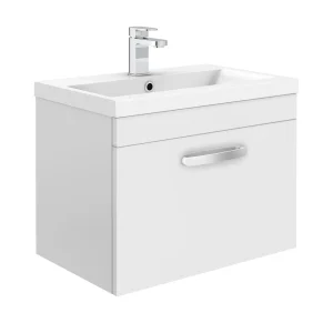 Brooklyn 600mm White Gloss Wall Hung Vanity Unit   Single Drawer