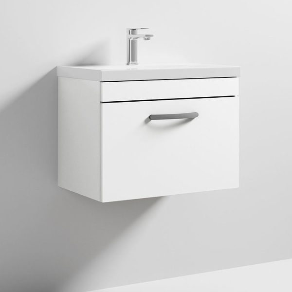 Brooklyn 600 Gloss White Wall Hung 1 Drawer Vanity Unit with Thin Edge Basin - Image 4