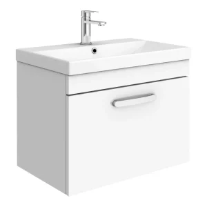 Brooklyn 600 Gloss White Wall Hung 1 Drawer Vanity Unit with Thin Edge Basin