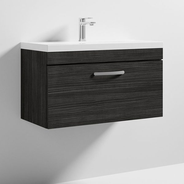Brooklyn 800 Black Wall Hung 1 Drawer Vanity Unit with Thin Edge Basin - Image 5