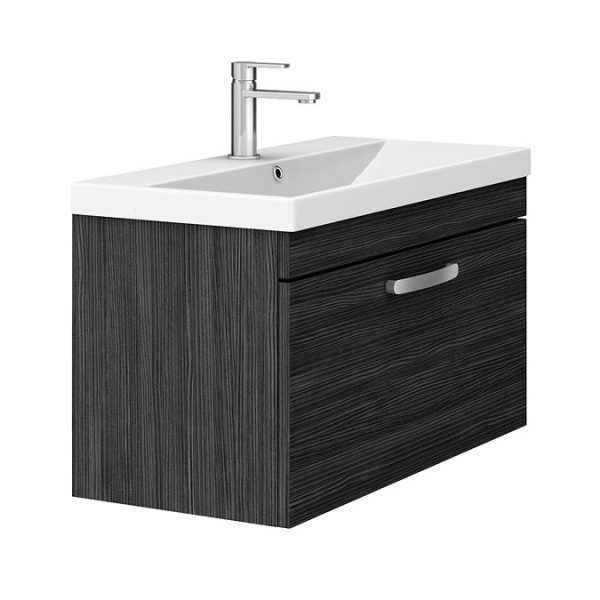 Brooklyn 800 Black Wall Hung 1 Drawer Vanity Unit with Thin Edge Basin - Image 2