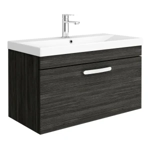 Brooklyn 800 Black Wall Hung 1 Drawer Vanity Unit with Thin Edge Basin