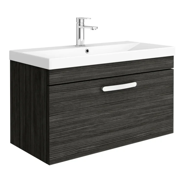 Brooklyn 800 Black Wall Hung 1 Drawer Vanity Unit with Thin Edge Basin