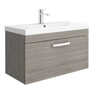 Brooklyn 800 Grey Avola Wall Hung 1 Drawer Vanity Unit with Thin Edge Basin