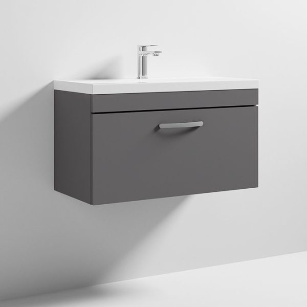Brooklyn 800 Gloss Grey Wall Hung 1 Drawer Vanity Unit with Thin Edge Basin - Image 2