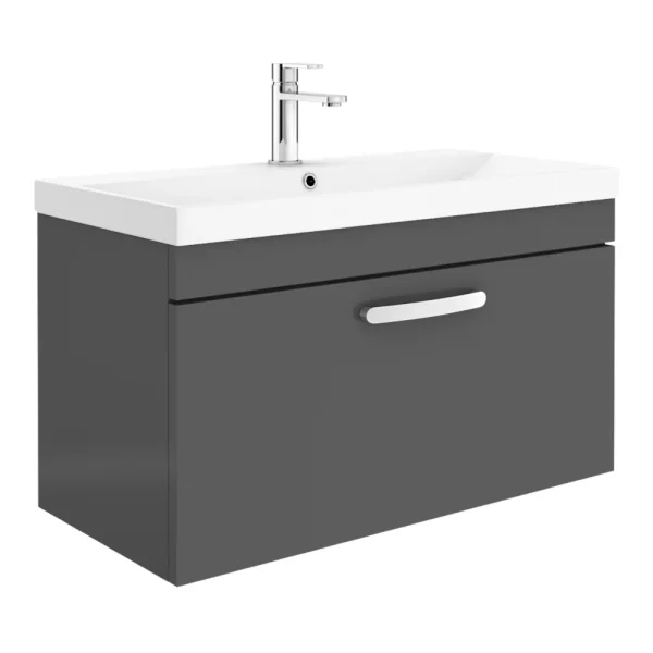 Brooklyn 800 Gloss Grey Wall Hung 1 Drawer Vanity Unit with Thin Edge Basin