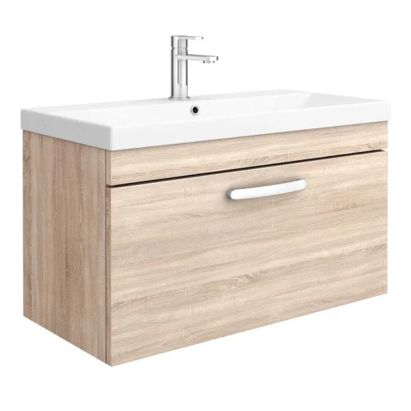 Brooklyn 800 Natural Oak Wall Hung 1 Drawer Vanity Unit with Thin Edge Basin