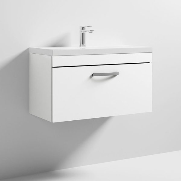 Brooklyn 800 Gloss White Wall Hung 1 Drawer Vanity Unit with Thin Edge Basin - Image 4