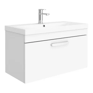 Brooklyn 800 Gloss White Wall Hung 1 Drawer Vanity Unit with Thin Edge Basin