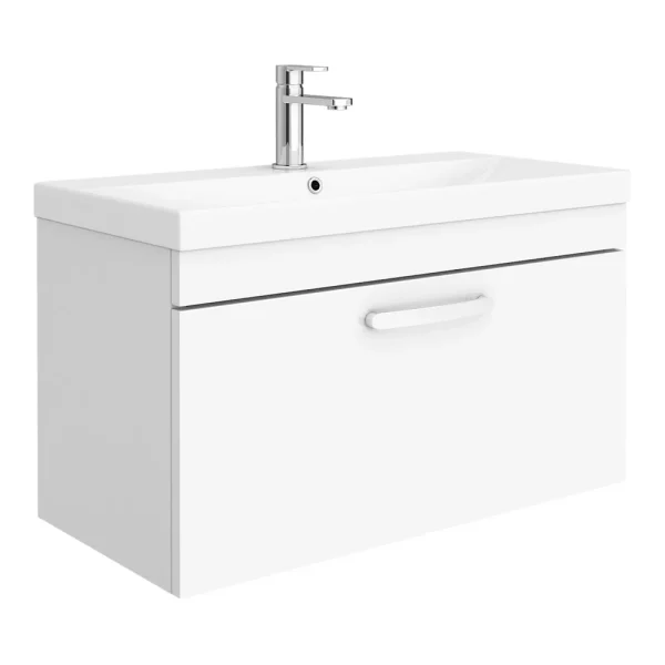 Brooklyn 800 Gloss White Wall Hung 1 Drawer Vanity Unit with Thin Edge Basin
