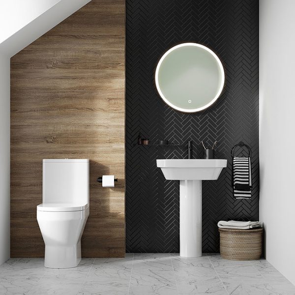 Britton Curve2 Rimless Close Coupled Back To Wall Toilet with Matt Black Flush Button + Soft Close Seat - Image 3