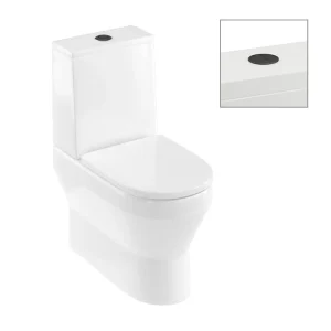 Britton Curve2 Rimless Close Coupled Back To Wall Toilet with Matt Black Flush Button + Soft Close Seat