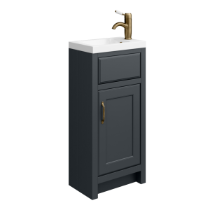 Chatsworth Traditional Graphite Small Vanity   400mm Wide with Antique Brass Handle