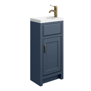 Chatsworth Traditional Blue Small Vanity   400mm Wide with Antique Brass Handle