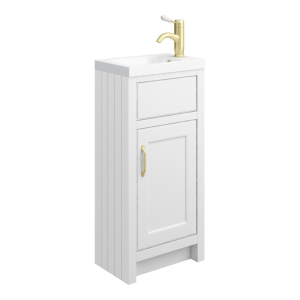 Chatsworth Traditional White 400mm Small Vanity with Brushed Brass Handle