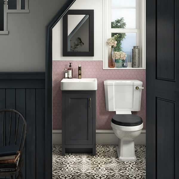 Chatsworth Traditional Graphite Vanity   425mm Wide with Antique Brass Handle - Image 2
