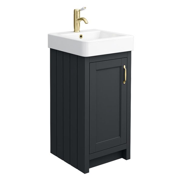Chatsworth Traditional Graphite Vanity   425mm Wide with Brushed Brass Handle - Image 4