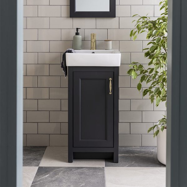 Chatsworth Traditional Graphite Vanity   425mm Wide with Brushed Brass Handle - Image 2