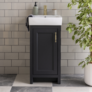 Chatsworth Traditional Graphite Vanity   425mm Wide with Brushed Brass Handle