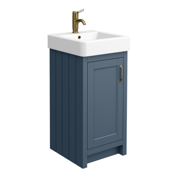 Chatsworth Traditional Blue Vanity   425mm Wide with Antique Brass Handle