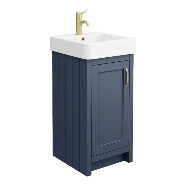 Chatsworth Traditional Blue Vanity   425mm Wide with Brushed Brass Handle - Image 4