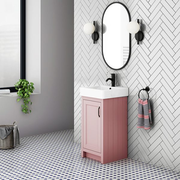 Chatsworth Traditional Dusky Pink Vanity   425mm Wide with Matt Black Handle - Image 3