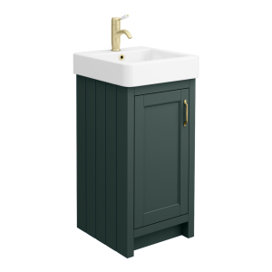 Chatsworth Traditional Green Vanity   425mm Wide with Brushed Brass Handle