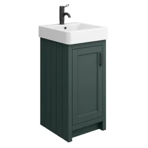 Chatsworth Traditional Green Vanity   425mm Wide with Matt Black Handle
