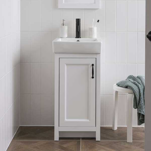 Chatsworth Traditional White Vanity   425mm Wide with Matt Black Handle