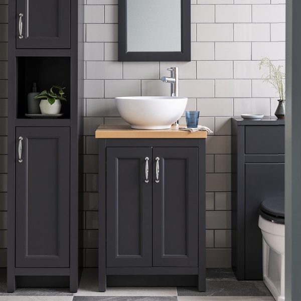 Chatsworth 545mm Graphite Countertop Vanity with Worktop, Round Basin & Chrome Handles - Image 8
