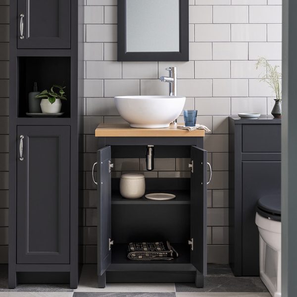 Chatsworth 545mm Graphite Countertop Vanity with Worktop, Round Basin & Chrome Handles - Image 2