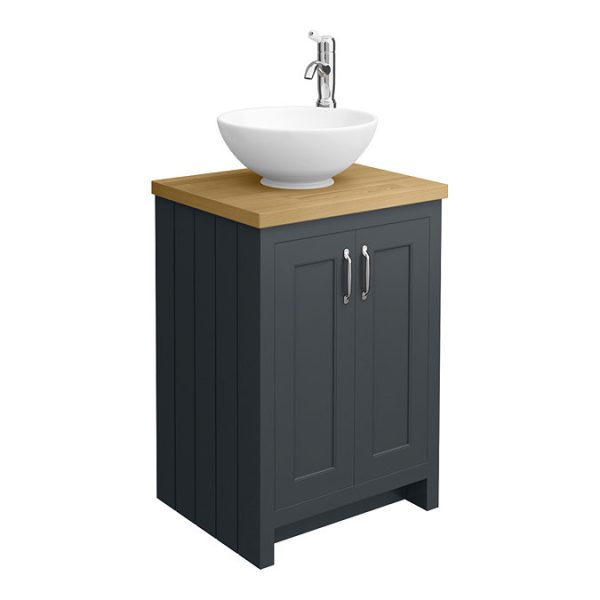 Chatsworth 545mm Graphite Countertop Vanity with Worktop, Round Basin & Chrome Handles - Image 7