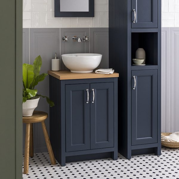 Chatsworth 545mm Blue Countertop Vanity with Worktop, Round Basin & Chrome Handles - Image 7