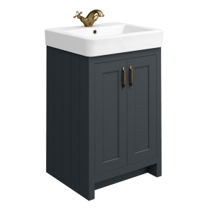 Chatsworth Traditional Graphite Vanity   560mm Wide with Antique Brass Handles