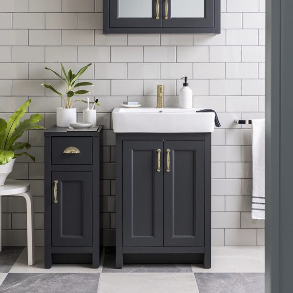 Chatsworth Traditional Graphite Vanity   560mm Wide with Brushed Brass Handles - Image 4